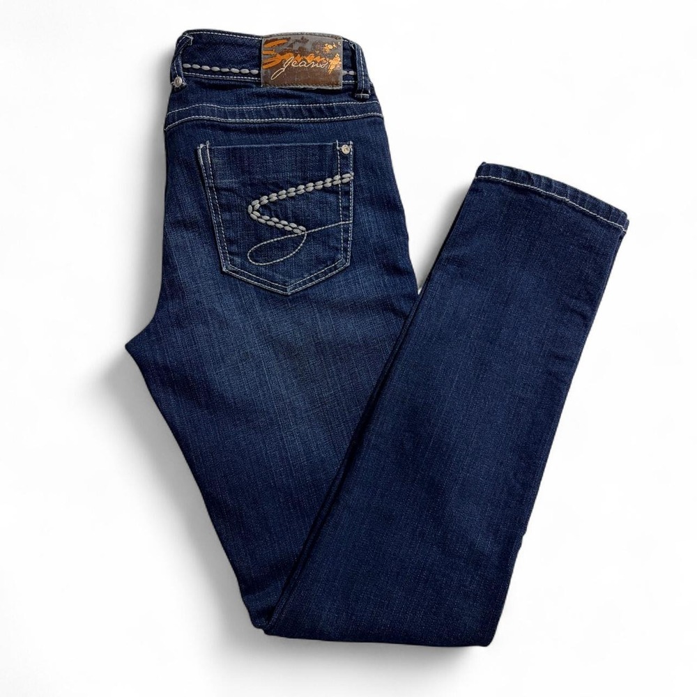 Seven7 Womens Low Rise Skinny Jeans Navy Blue Denim Size 29 Y2K Contrast Stitch